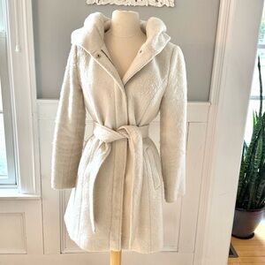COLE HAAN Signature Cream Hooded Belted Coat size 4